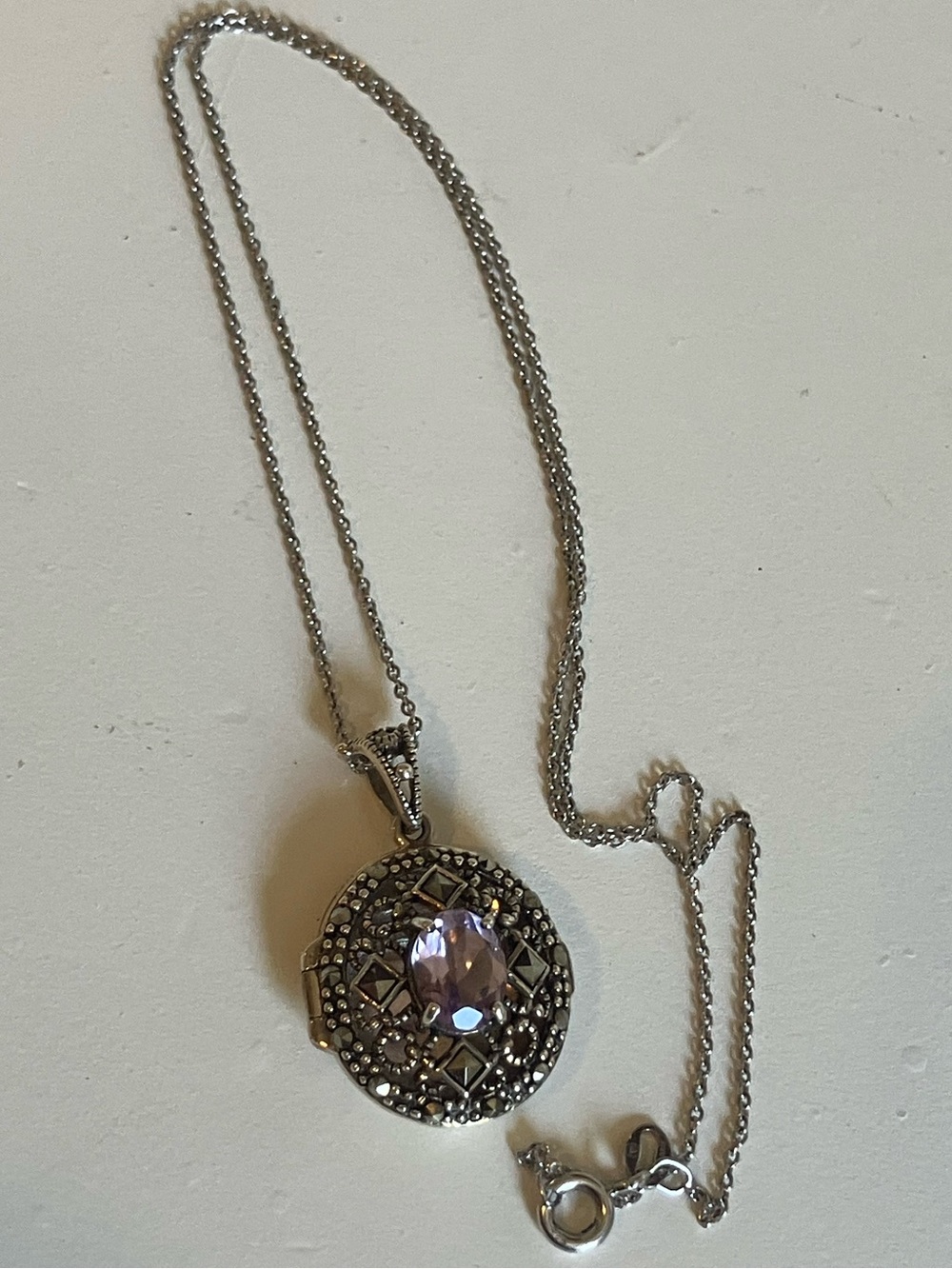 925 Sterling Silver Locket Necklace with Gemstone